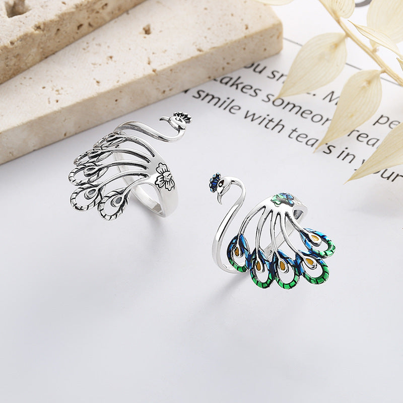 Rockyu 指輪 レディース フリーサイズ おしゃれ シルバー925 リング 可愛い 個性的 クジャク指輪物語 結婚指輪 婚約指輪 フリー サイズ調節可能 恋人 ファッション アクセサリー