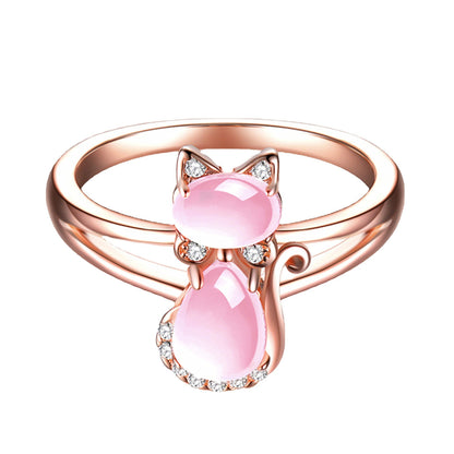 Rockyu ネックレス レディース ピンクゴールド 猫モチーフ 天然石 ジルコニア