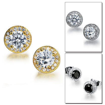 Rockyu ピアス レディース 18金仕上げ 大粒ジルコニア ゴールド＆シルバー＆ブラック 韓国風