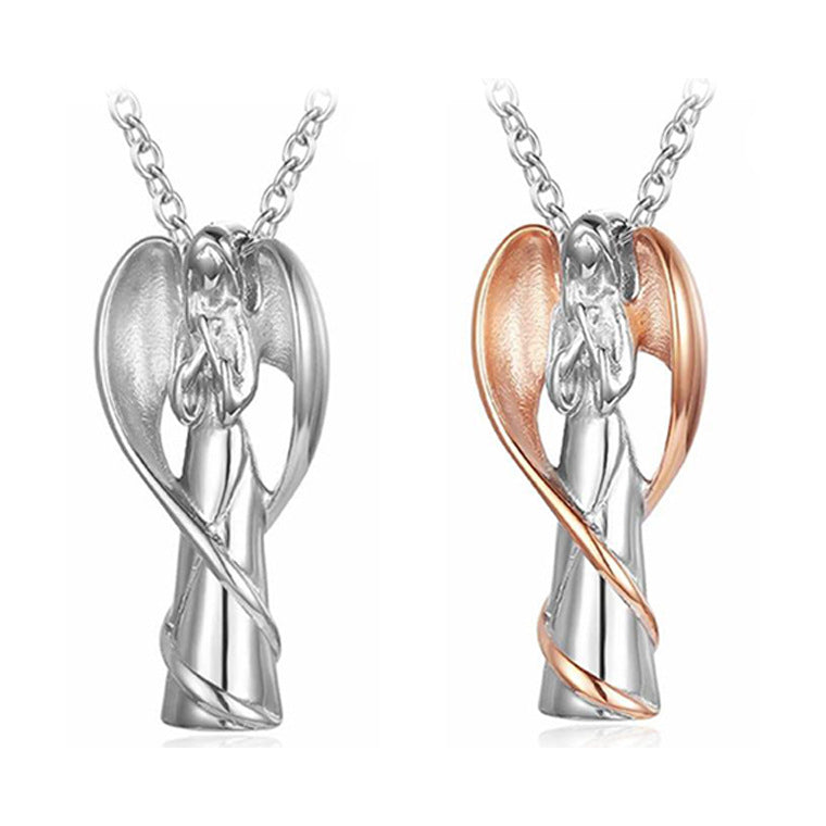 Rockyu メモリアルネックレス エンジェルデザイン レディース メンズ シルバー 羽根付き 天使ペンダント 遺骨入れ
