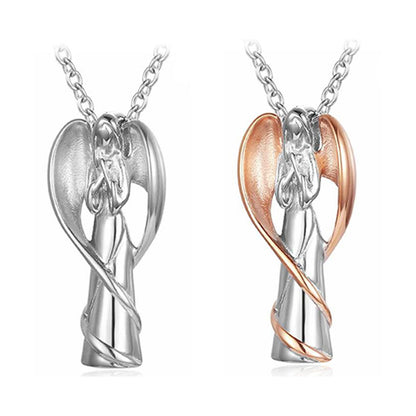 Rockyu メモリアルネックレス エンジェルデザイン レディース メンズ シルバー 羽根付き 天使ペンダント 遺骨入れ