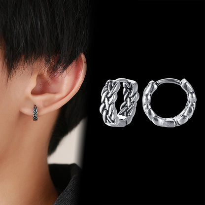 Rockyu ピアス メンズ チタン製 ツイストフープ リング シルバーピアス アレルギー対応