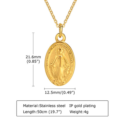 Rockyu ネックレス レディース ゴールド 聖母マリア 楕円ペンダント チタン製 50cmチェーン 金属アレルギー対応