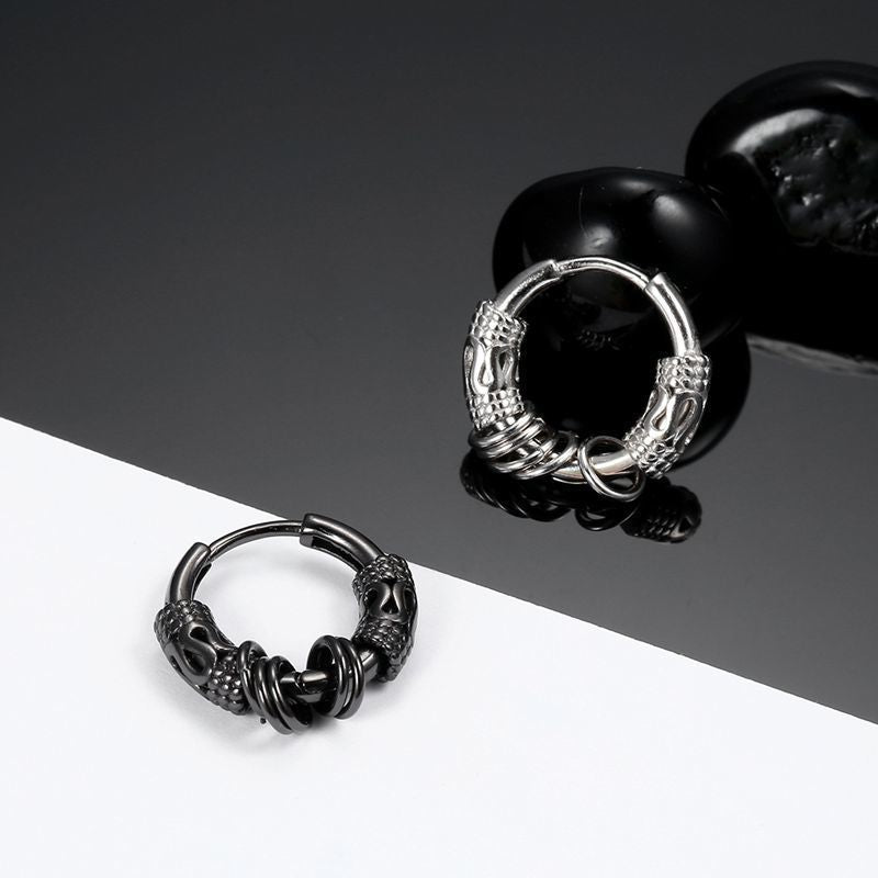 Rockyu フェイクピアス メンズ サージカルステンレス 龍紋デザイン イヤーカフ 4連リング/ボール 小さめ ノンホール 両耳用 金属アレルギー対応