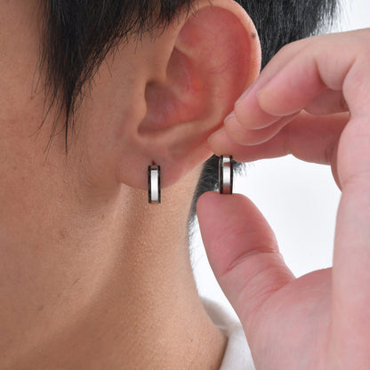 Rockyu ピアス 幅広フープ メンズ レディース シルバー×ブルー ステンレス 鏡面仕上げ 金属アレルギー対応