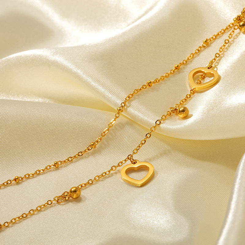 Rockyu アンクレット レディース ハート チャーム ピンクゴールド チタン製 18k メッキ おしゃれ 調節可