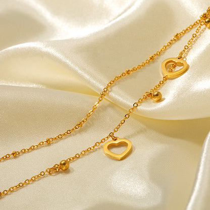 Rockyu アンクレット レディース ハート チャーム ピンクゴールド チタン製 18k メッキ おしゃれ 調節可