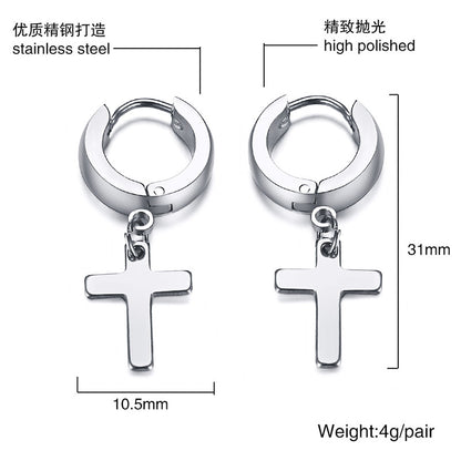 Rockyu ピアス レディース メンズ ゴールド クロス リングピアス フープ 十字架チャーム ステンレス製 金属アレルギー対応 ペアアクセサリー