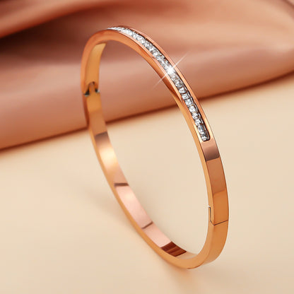 Rockyu レディース バングル キュービック付き 18K仕上 ピンクゴールド＆シルバー