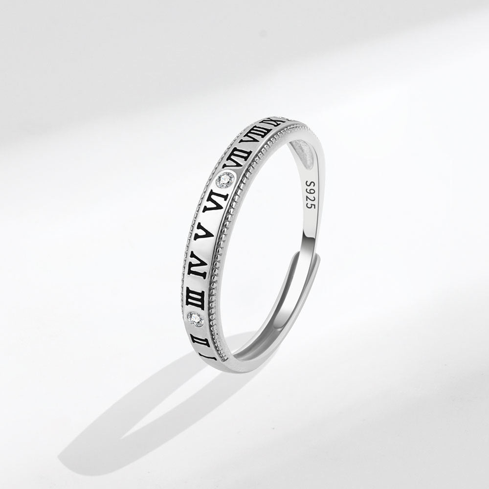 Rockyu ペアリング カップル用 ローマ数字刻印 シルバー925 フリーサイズリング