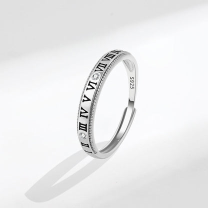 Rockyu ペアリング カップル用 ローマ数字刻印 シルバー925 フリーサイズリング