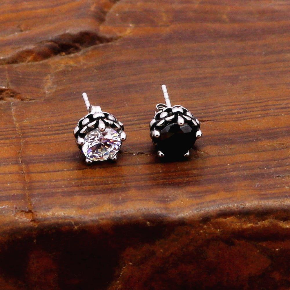 Rockyu ピアス メンズ レディース 両耳用 スタッドピアス ブラック＆クリア CZダイヤモンド