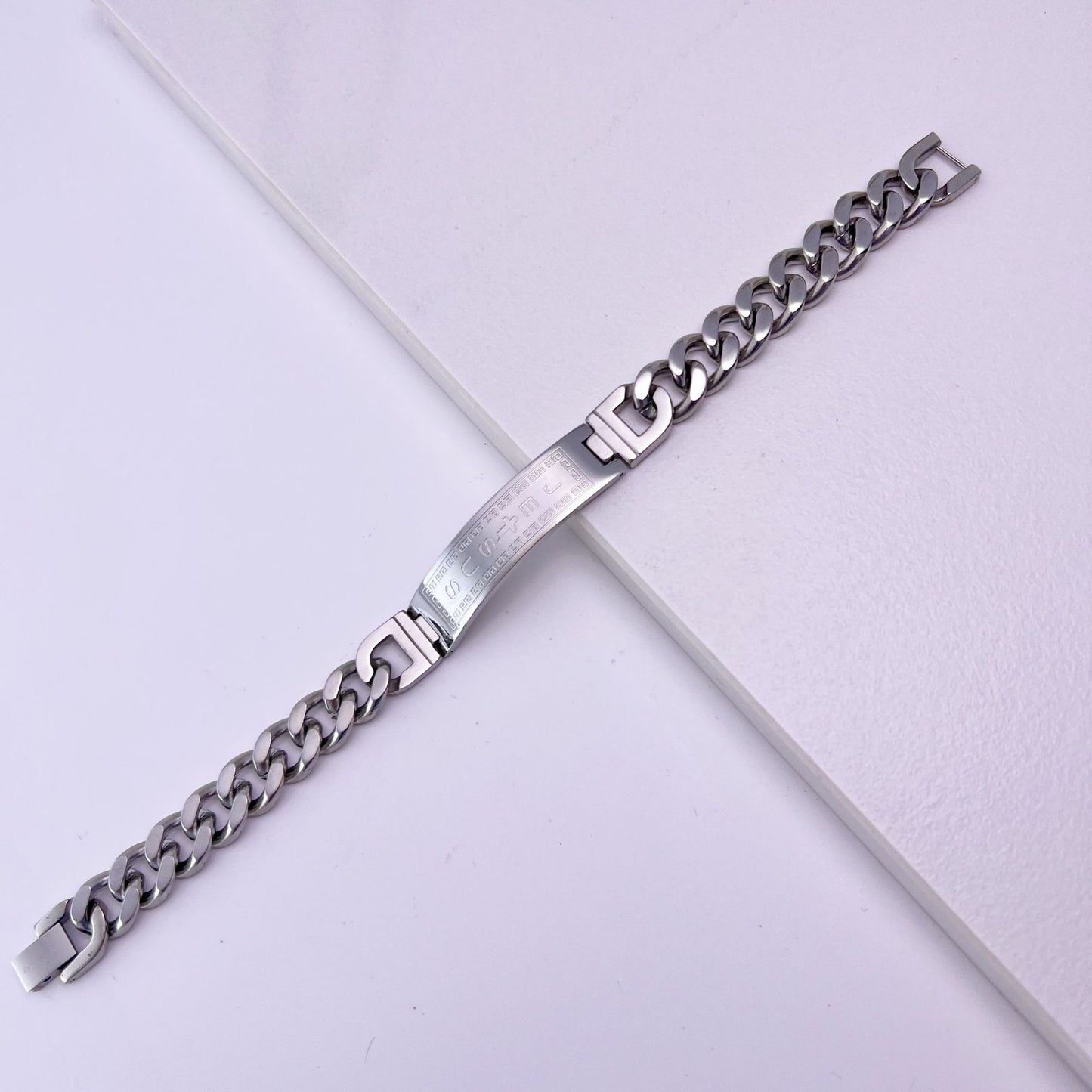 Rockyu メンズブレスレット ステンレス製 十字架刻印チェーン シルバーとゴールドカラー 21cm