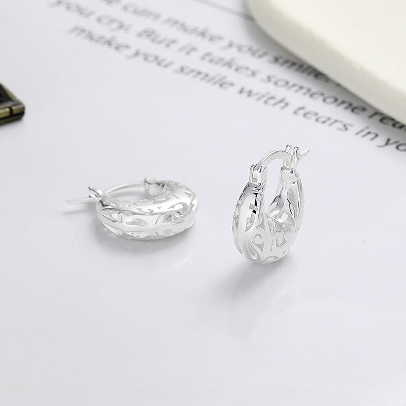 Rockyu シルバー925 月牙モチーフ透かし彫りフープピアス 小ぶりエレガントデザイン
