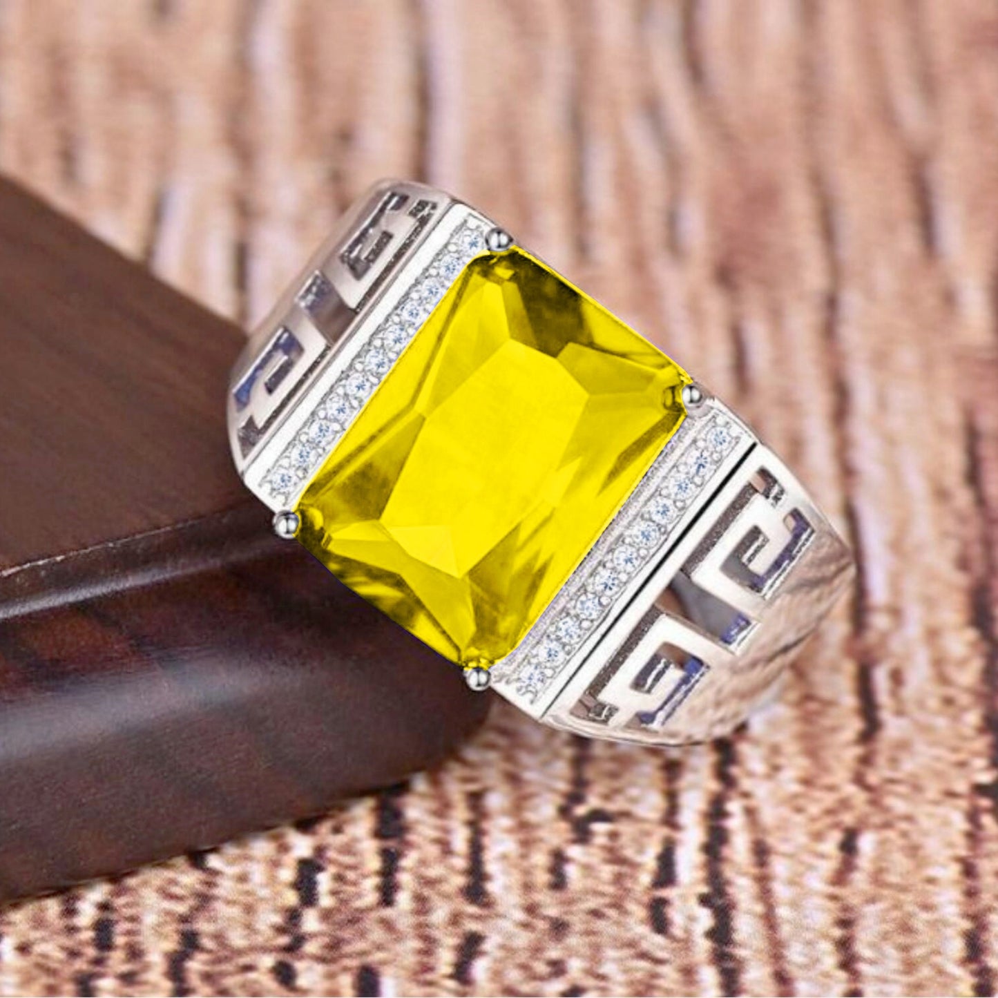 Rockyu 指輪 メンズ 銅製鍍金 大粒ジルコニア 印台リング 幅広 フリーサイズ 金属アレルギー対応 誕生日 記念日 ギフト