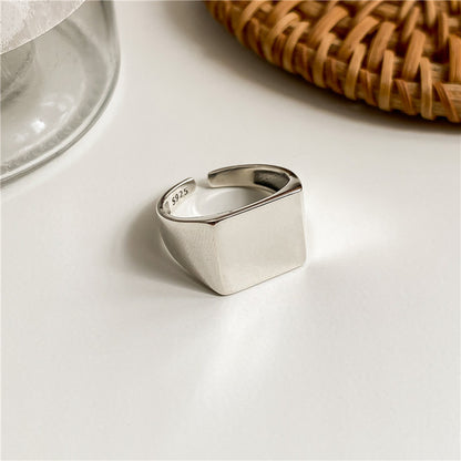 Rockyu 指輪 レディース メンズ フリーサイズ シルバー925 シンプル印台リング 光沢仕上げ おしゃれ純銀製リング