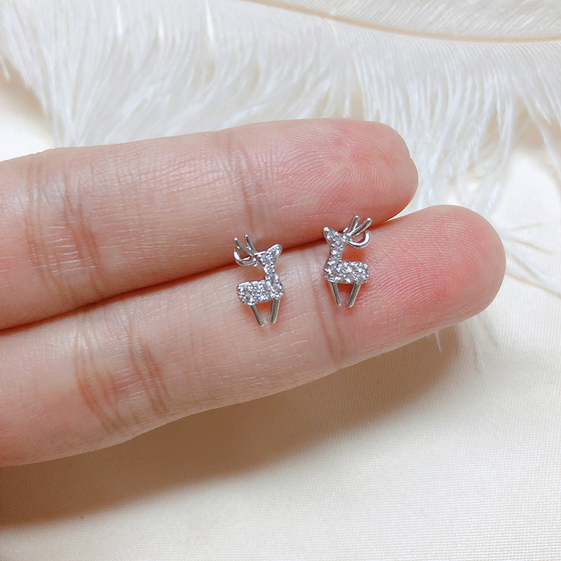Rockyu ピアス レディース シルバー925 スワロフスキージルコニア 鹿モチーフ 可愛い 両耳セット