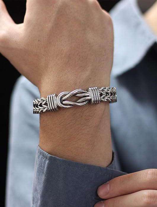 Rockyu ブレスレット メンズ 幅広チェーン ステンレス製 アレルギー対応 シルバー