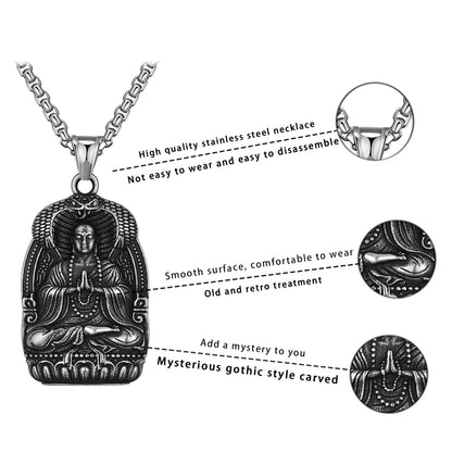 Rockyu ネックレス メンズ シルバー ステンレス 仏像 観音菩薩 ペンダント ゴシック風