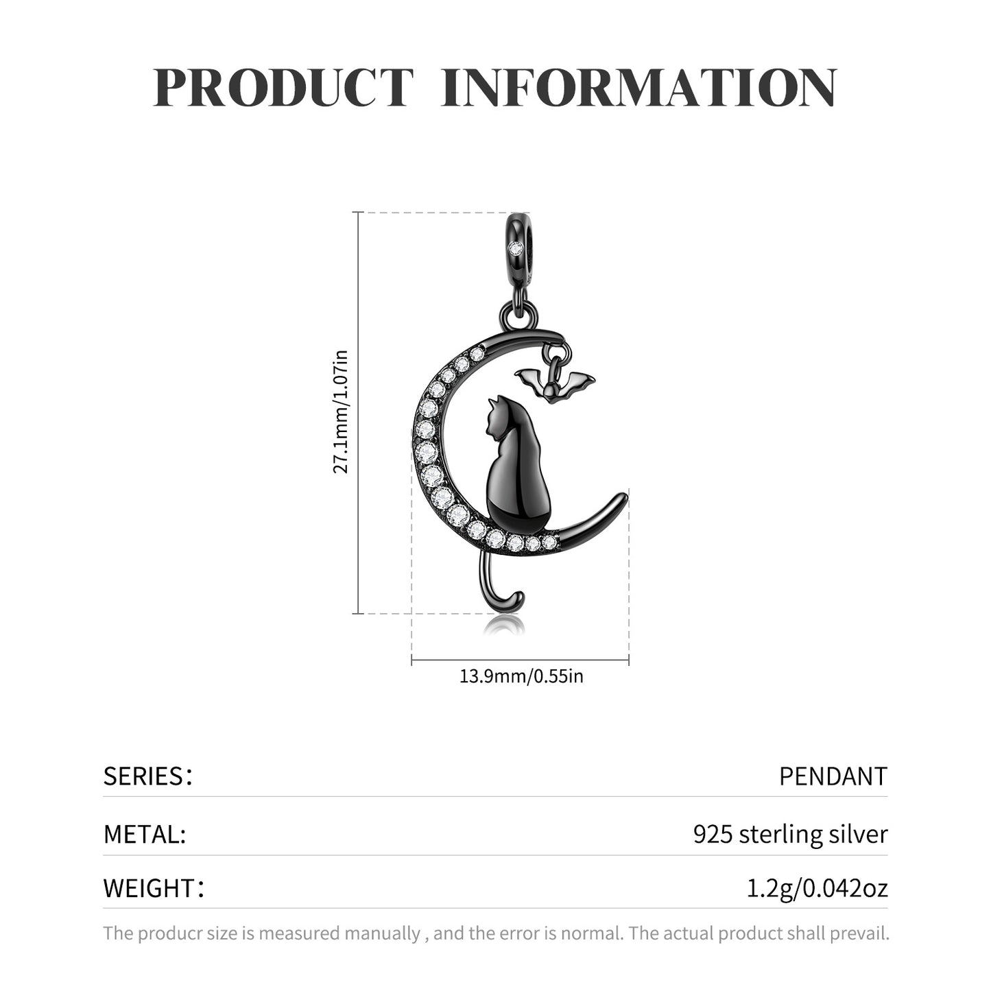 Rockyu シルバー925 ブラックキャットムーンネックレス レディース