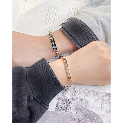 Rockyu ペアブレスレット Her King & His Queen チタンチェーン ジルコニア付