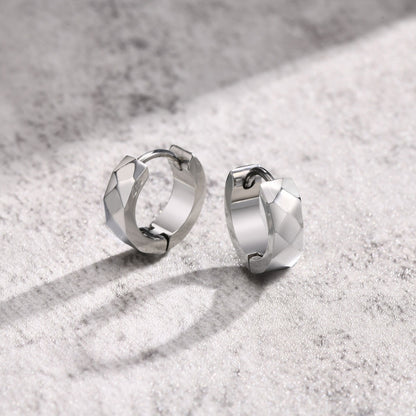 Rockyu ピアス メンズ 多面カット リングピアス ゴールド・ブラック・シルバー ステンレス製 金属アレルギー対応