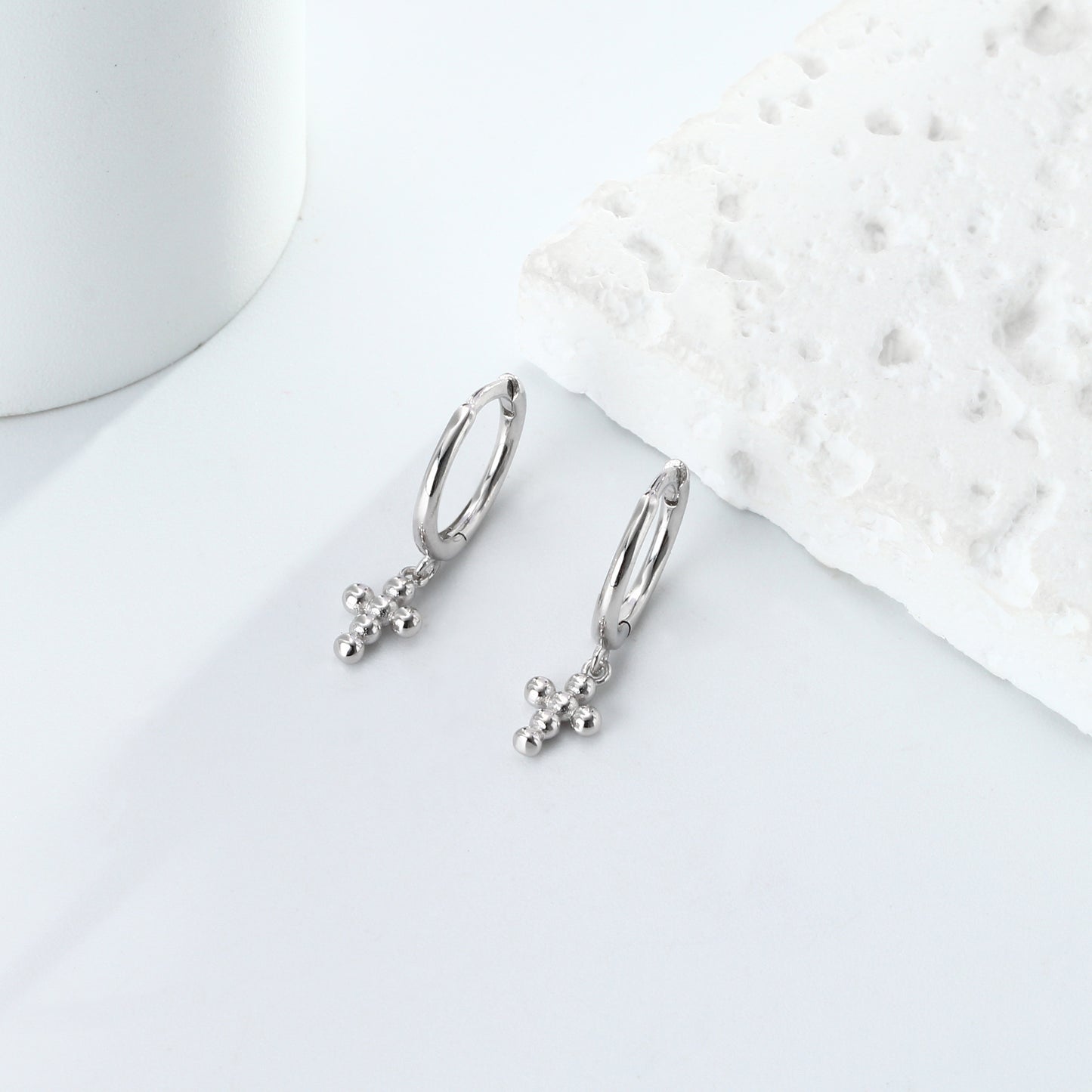 Rockyu ピアス レディース クロスフープ ゴールド&シルバー925 鏡面仕上げ アレルギー対応