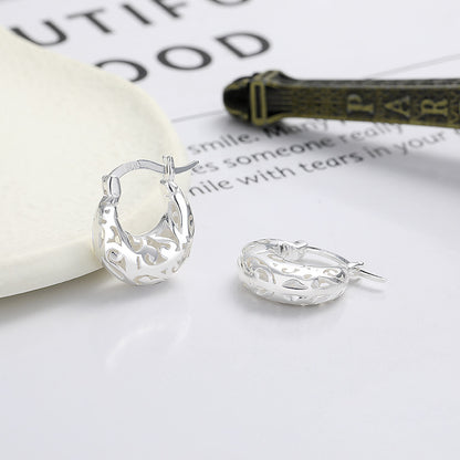 Rockyu シルバー925 月牙モチーフ透かし彫りフープピアス 小ぶりエレガントデザイン