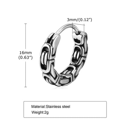 Rockyu メンズ シルバー フープピアス ステンレス鋼 金属アレルギー対応 ヴィンテージチェーン デザインリング