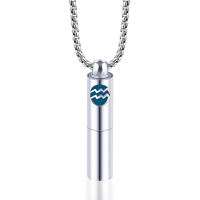 Rockyu 香水瓶ネックレス ステンレス製 12星座デザイン アロマ＆メモリアルペンダント 男女兼用