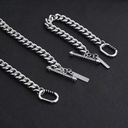 Rockyu ネックレス メンズ シルバー 喜平チェーン マンテル チタン バーペンダント 金属アレルギー対応