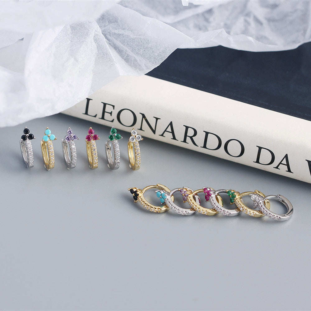 Rockyu ピアス レディース フープ リングピアス CZダイヤ 三粒ストーン 多色展開 小ぶり 上品 アクセサリー