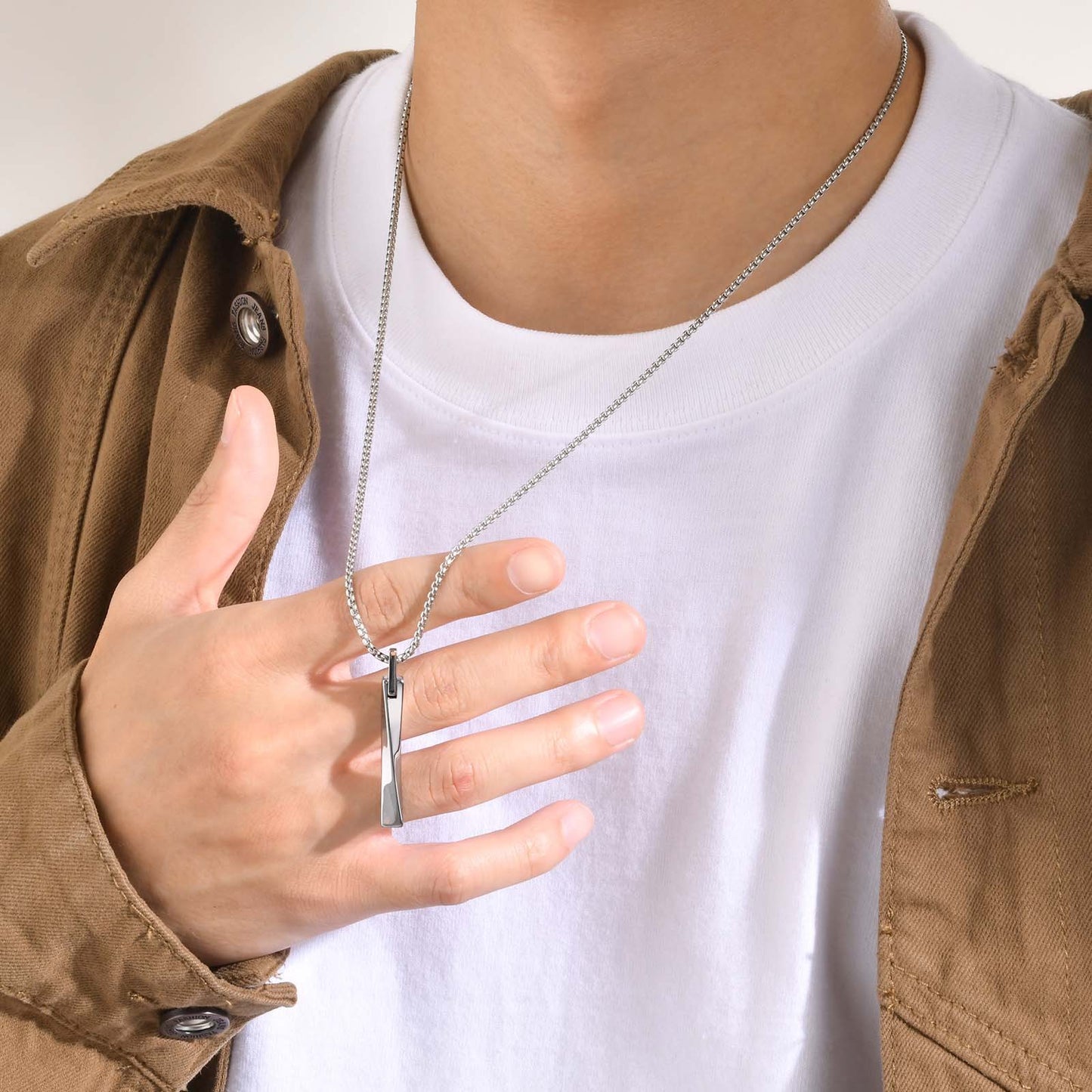 Rockyu メンズ バーネックレス シンプル ステンレススティックペンダント アレルギー対応