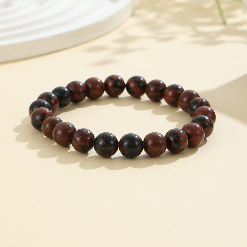 Rockyu ブレスレット レディース 天然石 ビーズブレスレット 瑪瑙 オニキス アンティーク風