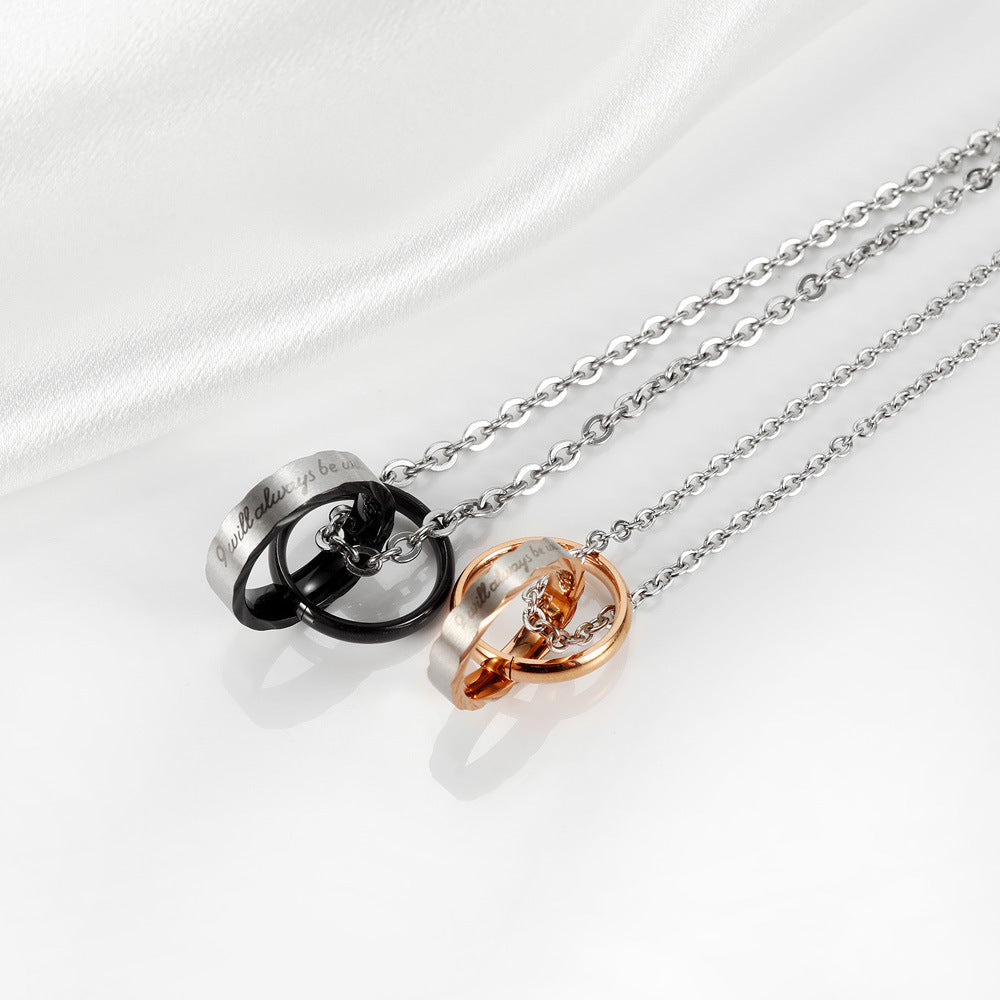 Rockyu ペアネックレス カップル 永遠の愛 刻印入り ステンレス 2連3連リング チタン メンズ レディース 記念日 プレゼント