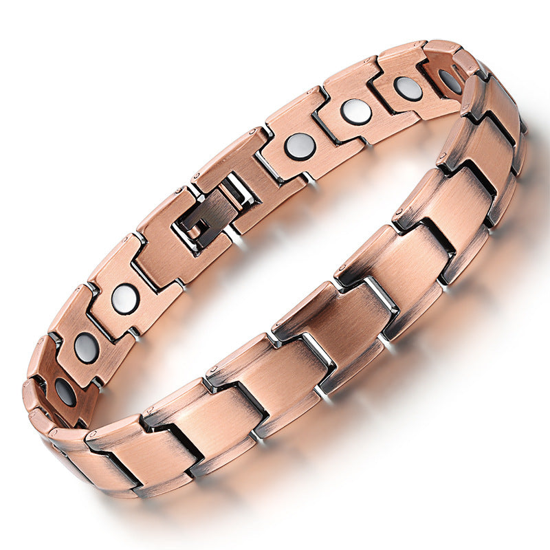 Rockyu メンズ ブレスレット 磁気 ピンクゴールド 銅製 シンプル カジュアル