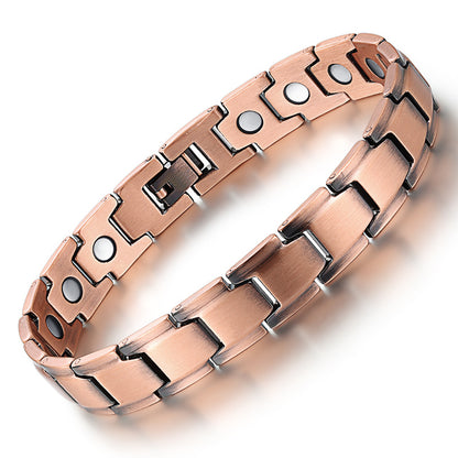 Rockyu メンズ ブレスレット 磁気 ピンクゴールド 銅製 シンプル カジュアル