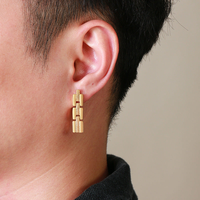 Rockyu メンズピアス チタン製 黒金デザイン 揺れる磁気ピアス 両耳セット