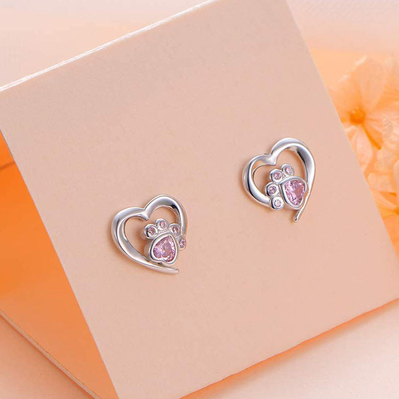 Rockyu ピアス レディース 肉球ハート シルバー925 ジルコニア アレルギー対応