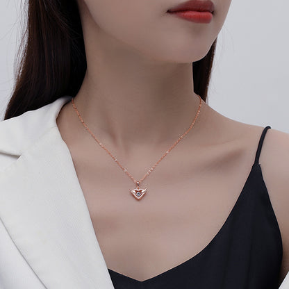 Rockyu ネックレス レディース ハート＆ウィング CZ ピンクゴールド ゴールド 鎖骨チェーン