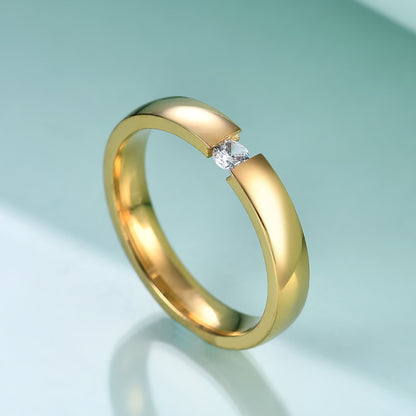 Rockyu レディースリング ダイヤモンド風ストーン付き ステンレス製 ピンクゴールド＆ブラックカラー