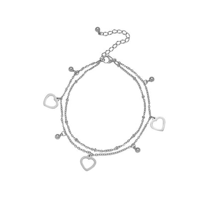 Rockyu アンクレット レディース ハート チャーム ピンクゴールド チタン製 18k メッキ おしゃれ 調節可