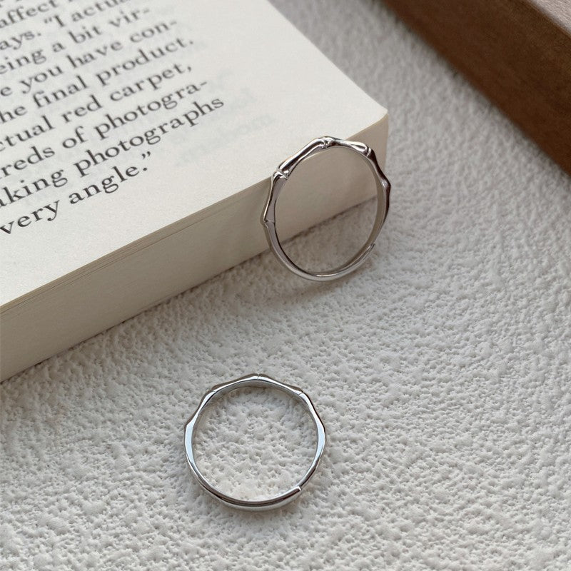 Rockyu ペアリング 竹節デザイン フリーサイズ 2個セット シルバー925 スターリングシルバー