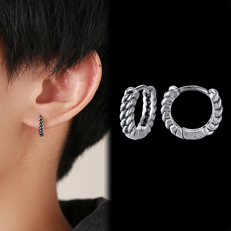 Rockyu ピアス メンズ チタン製 ツイストフープ リング シルバーピアス アレルギー対応