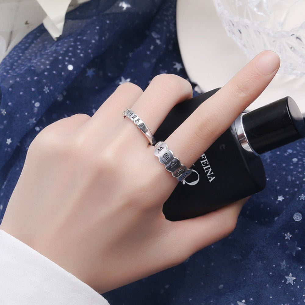 Rockyu 六字真言シルバーリング ペア対応 s925 開運守護 フリーサイズ