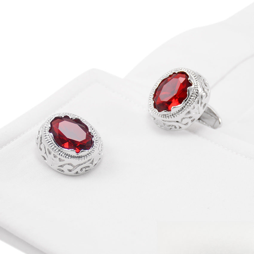 Rockyu メンズ ラウンドカフス グリーン＆ブルージルコニア ステンレス アンティーク調デザイン