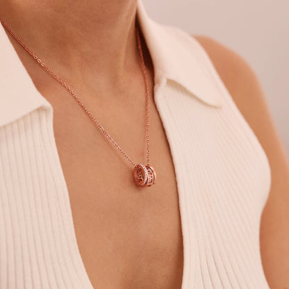 Rockyu ネックレス レディース ローマ数字 3連リングネックレス 18Kピンクゴールド キュービックジルコニア付