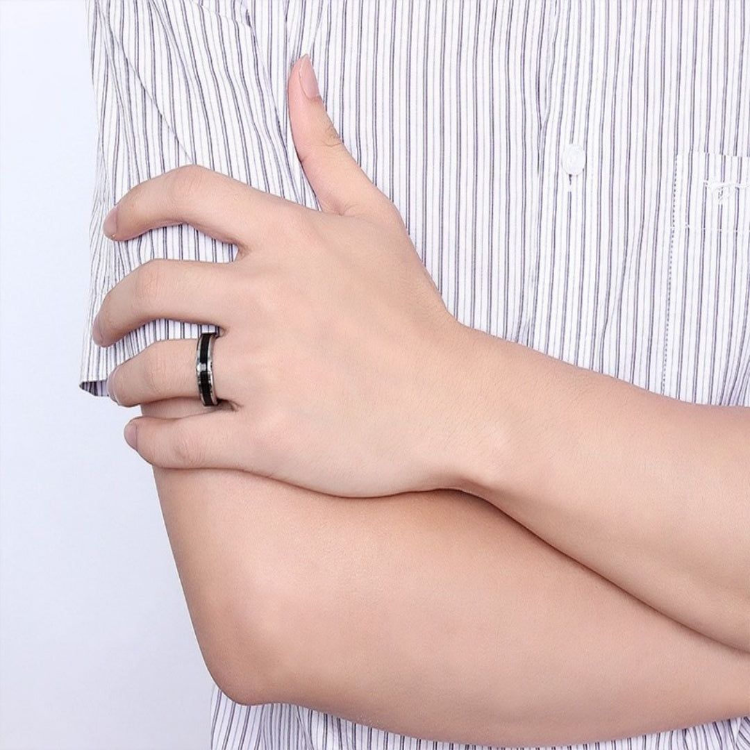 Rockyu タングステンリング メンズ 6mm ブラックエナメル シルバーアクセサリー 金属アレルギー対応