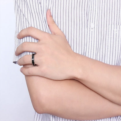 Rockyu タングステンリング メンズ 6mm ブラックエナメル シルバーアクセサリー 金属アレルギー対応