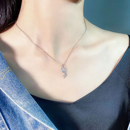 Rockyu ネックレス レディース 猫モチーフ シルバー925 ジルコニア CZダイヤ 一粒 純銀製 ペンダント